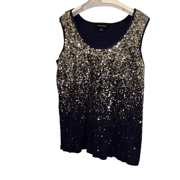 ashley stewart blue SWIFTIE all silver sequin ribbed tank top 18-20 - Picture 3 of 4